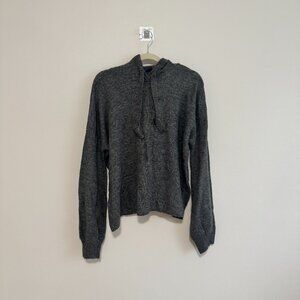 Knit Slouchy Hoodie Sweater, Grey, Size S